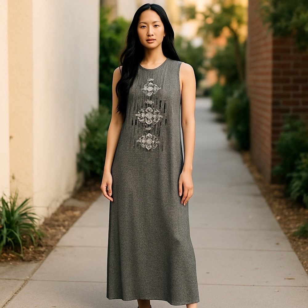 Express Gray Maxi Dress Geometric Print Sleeveless Casual Womens Medium‎